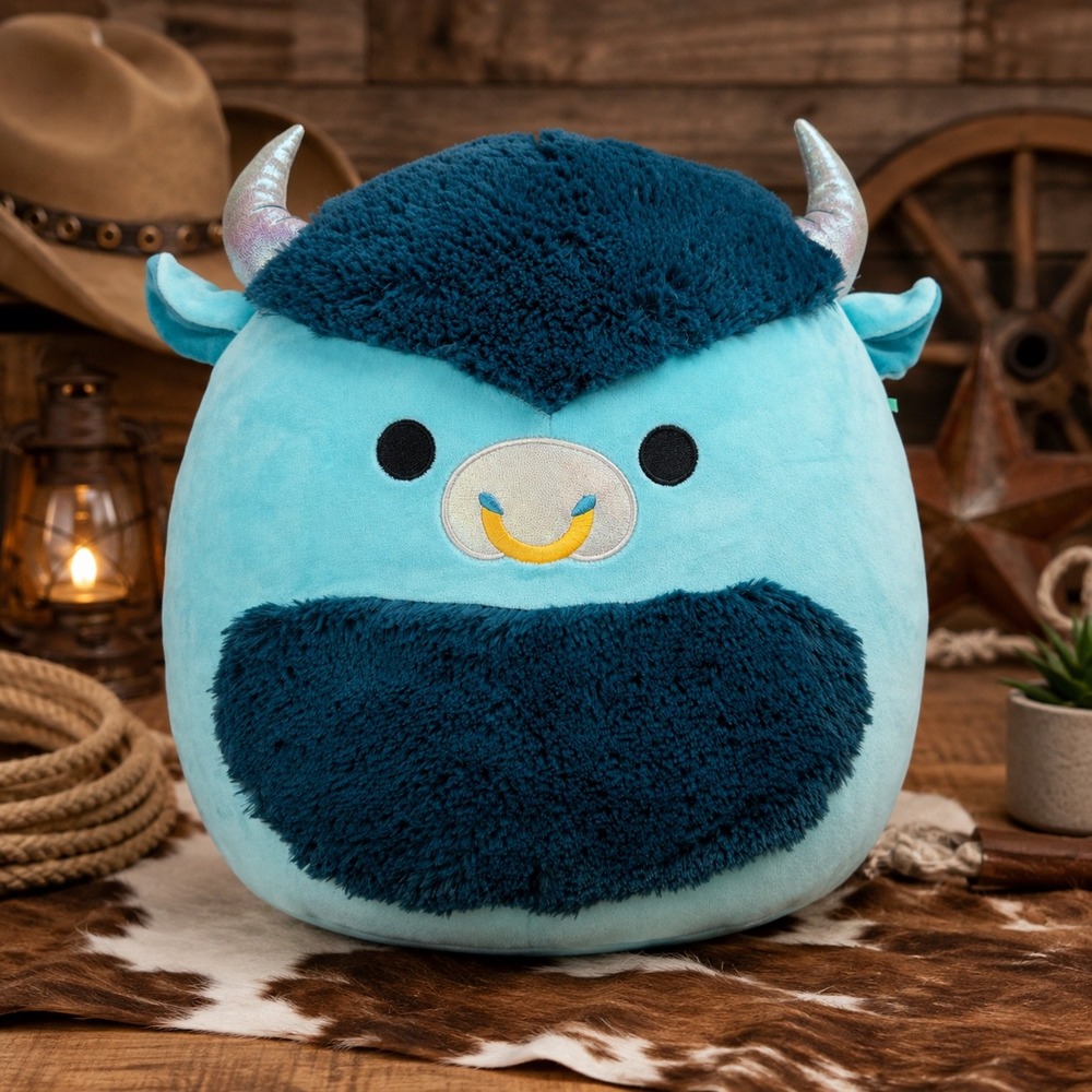 Squishmallows 14" IsaiahThe Teal Blue Bull Shiny Horns  HTF Plush Discontinued